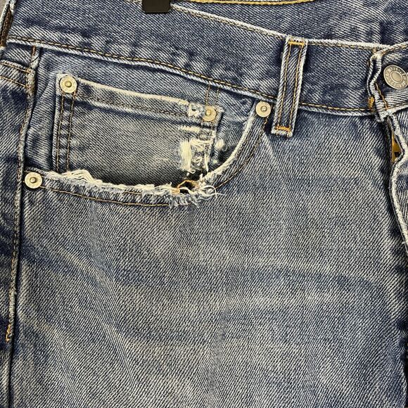 Levis 505 Jeans Men's 34x30 Blue Denim Medium Wash Distressed Straight Leg Retro - Picture 3 of 16